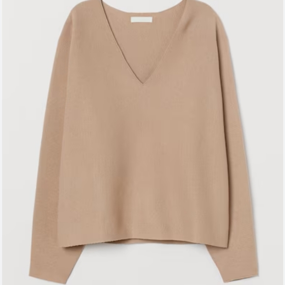 H&M Sweaters - H&M  v-neck sweater with domain long sleeves, size small, beige